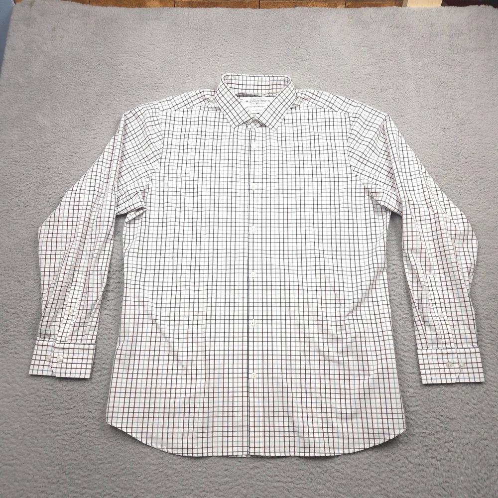 Mizzen+Main Leeward Shirt Mens XXL Trim Fit White Plaid Performance Stretch LS‎
